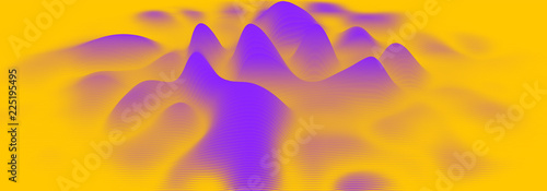 Vector 3d echo audio wavefrom spectrum. Music waves oscillation graph futuristic visualization. Orange line impulse pattern. Or Abstract relief map. Landscape elevation concept.