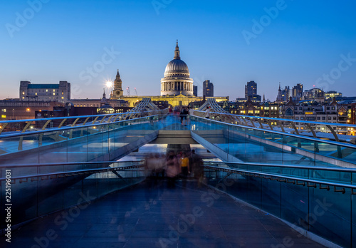 St paul cathedral with millennium bridge sunset twilight in London UK.