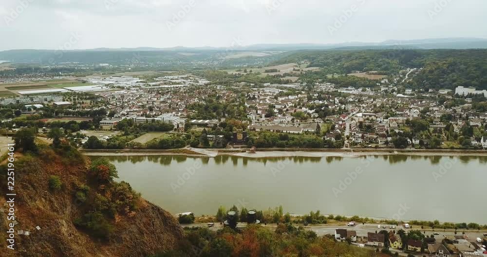 Tracking shot of the river Rhine and Remagen city Tracking shot of the river Rhine and Remagen city
