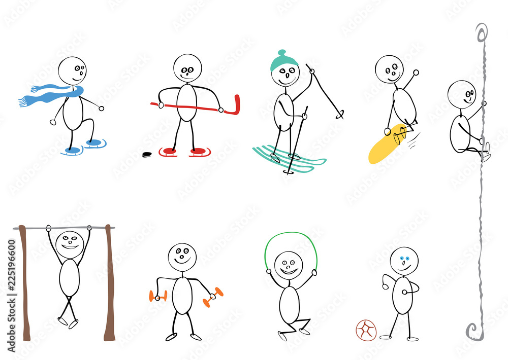 Interesting pastime of athletes/ vector set of people with different winter sports activities and exercises