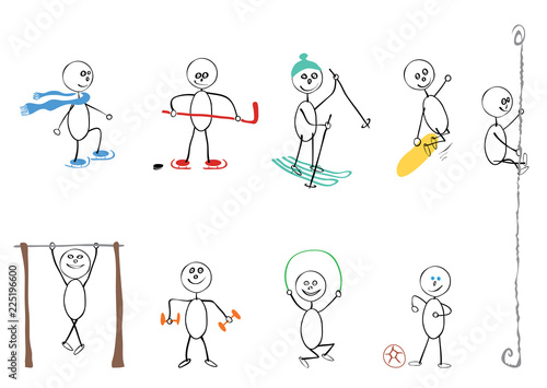 Interesting pastime of athletes/ vector set of people with different winter sports activities and exercises