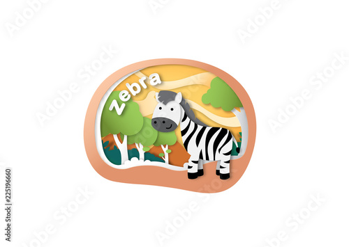 Alphabet Letter Z-zebra,paper cut concept vector illustration