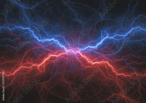 Hot fire and cool ice lightning abstract, plasma and power concept