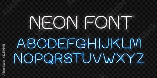 Vector realistic isolated neon sign of alphabet font letters for decoration and covering on the transparent background.