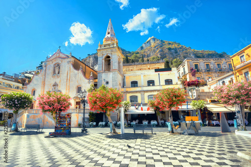Fototapeta Naklejka Na Ścianę i Meble -  San Giuseppe Church at IX Aprile Square in Taormina. Sicily, Italy