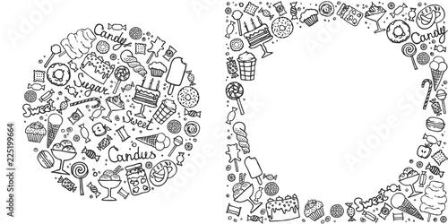candy and sweet doodle set, vector illustration