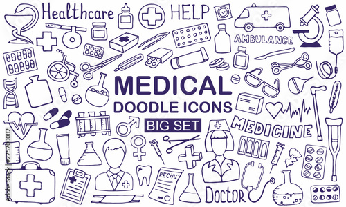Medicine icon set. Vector eps. doodle illustrations.