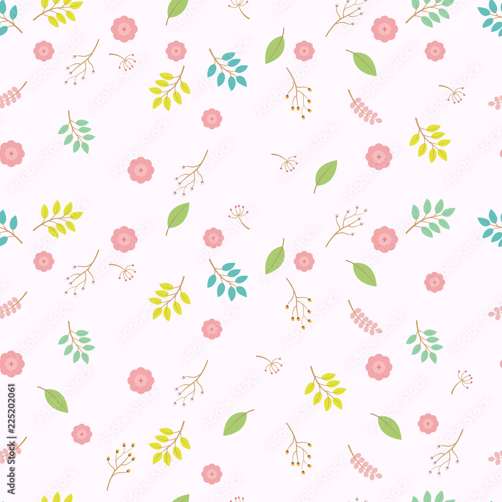 Pastel color floral seamless vector pattern or spring flowers.