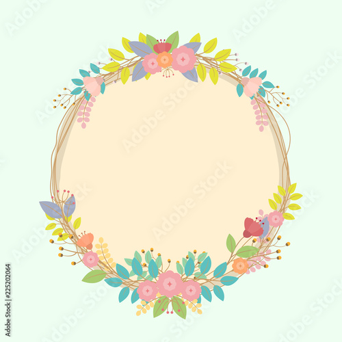 Fototapeta Naklejka Na Ścianę i Meble -  Vector floral frame template. Bright colorful spring flowers for invitations and greeting cards