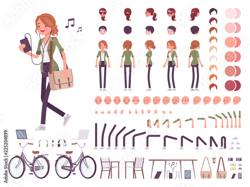 Young red-haired woman character creation set
