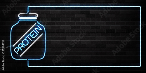 Vector realistic isolated neon sign of Protein whey frame logo for decoration on the wall background. Concept of diet and sports nutrition.