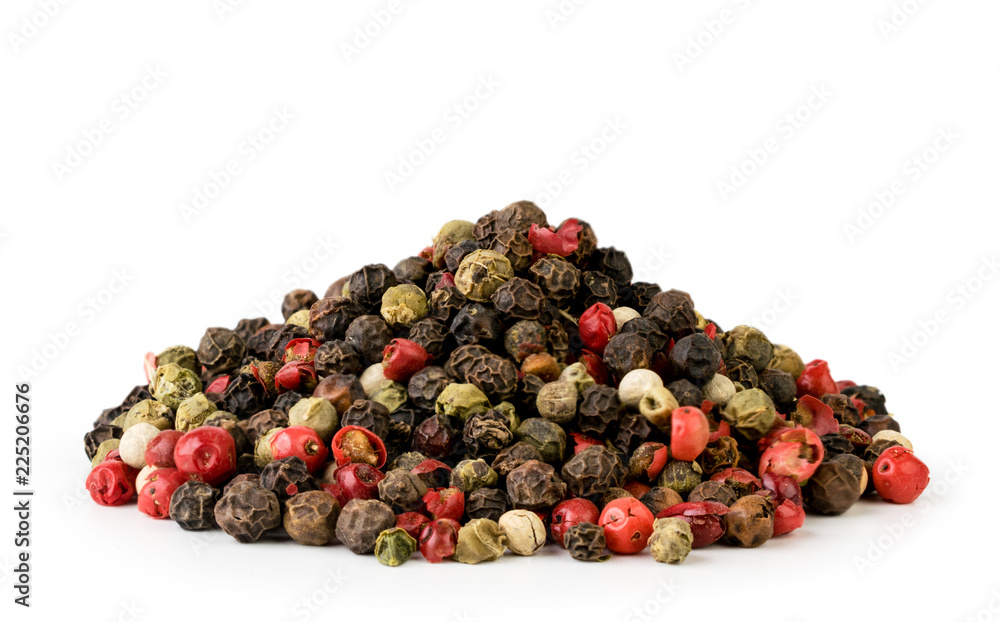 A bunch of the mixture of peppers and peas close-up on a white. Isolated A bunch of the mixture of peppers and peas close-up on a white. Isolated