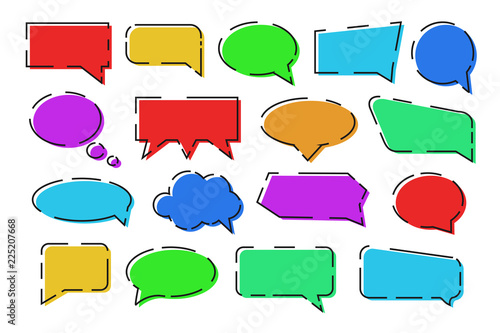 Vector set of cartoon isolated speech bubbles with thin line design for decoration and covering on the white background.