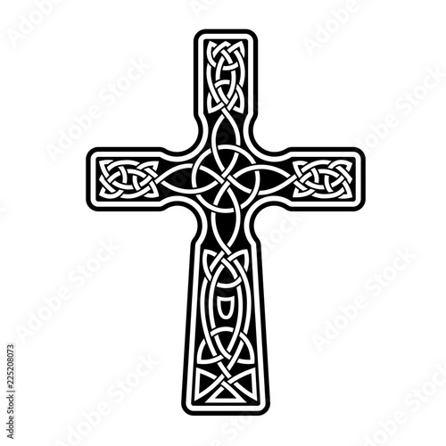 Celtic cross with isolated white vector on black background