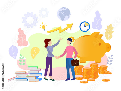 	

Vector business illustration on white background. business porters a successful team. The investor holds money in ideas. financing of creative projects. woman and man business handshake