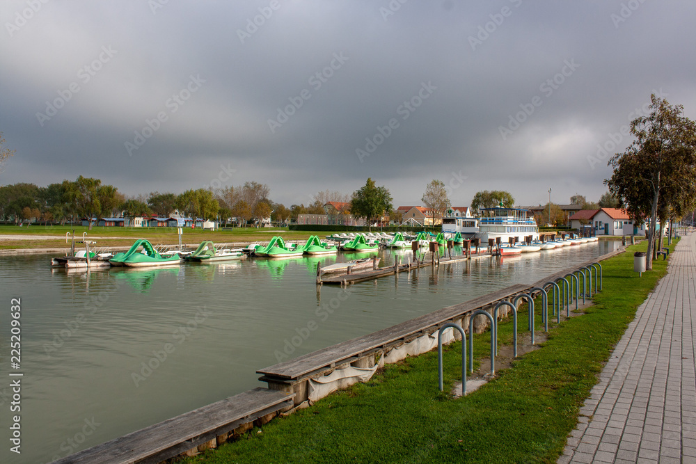 Autumn pictures of lake Neusiedler See at the Austrian border and the villages Rust and Podersdorf am See