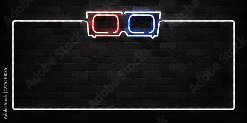 Vector realistic isolated neon sign of 3D Glasses frame logo for decoration and covering. Concept of cinema, movie studio and director.