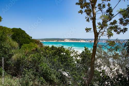 Fototapeta Naklejka Na Ścianę i Meble -  Shoreline and beach on a cloudless summer day a Noosa North Shore, Queensland, Australia