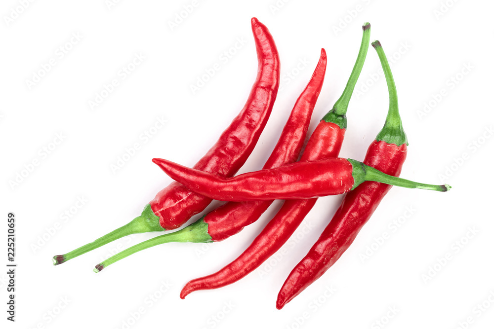 red hot chili peppers isolated on white background. Top view. Flat lay pattern red hot chili peppers isolated on white background. Top view. Flat lay pattern
