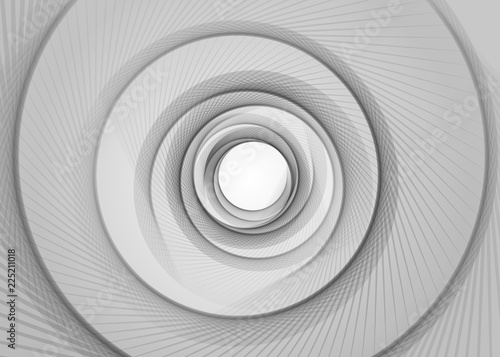 Vector striped spiral abstract tunnel background. Spiral funnel. Gray twisted ray hole. Exciting gently spiraling optical illusion background. Abstract elegant modern swirl wallpaper or cover concept.