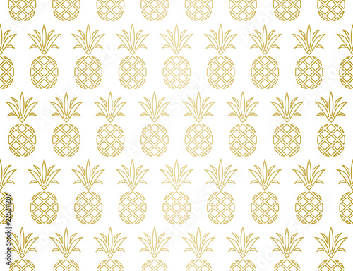 Modern Pineapple Background. Golden Pattern Endless.