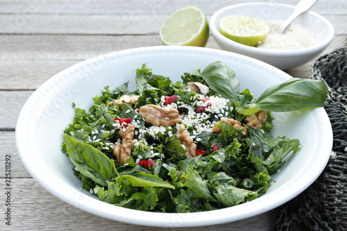 Vegetarian detox-salad from cabbage kale, walnuts and sesame