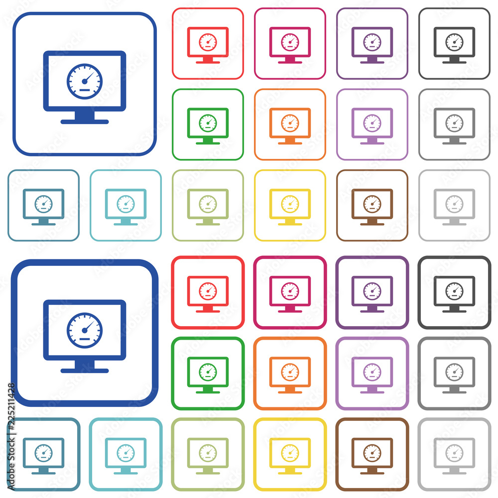 Computer benchmark outlined flat color icons Computer benchmark outlined flat color icons