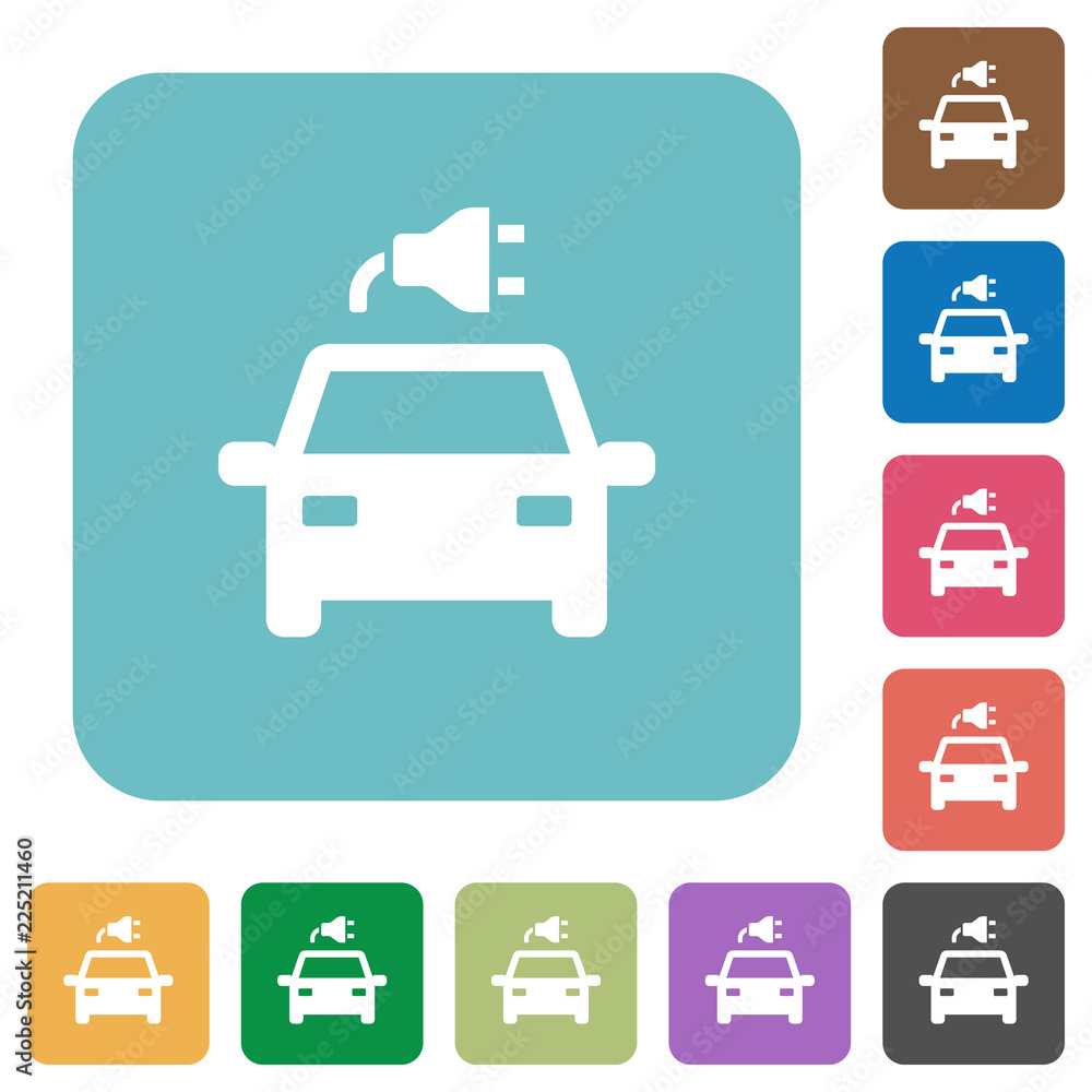 Electric car with connector rounded square flat icons