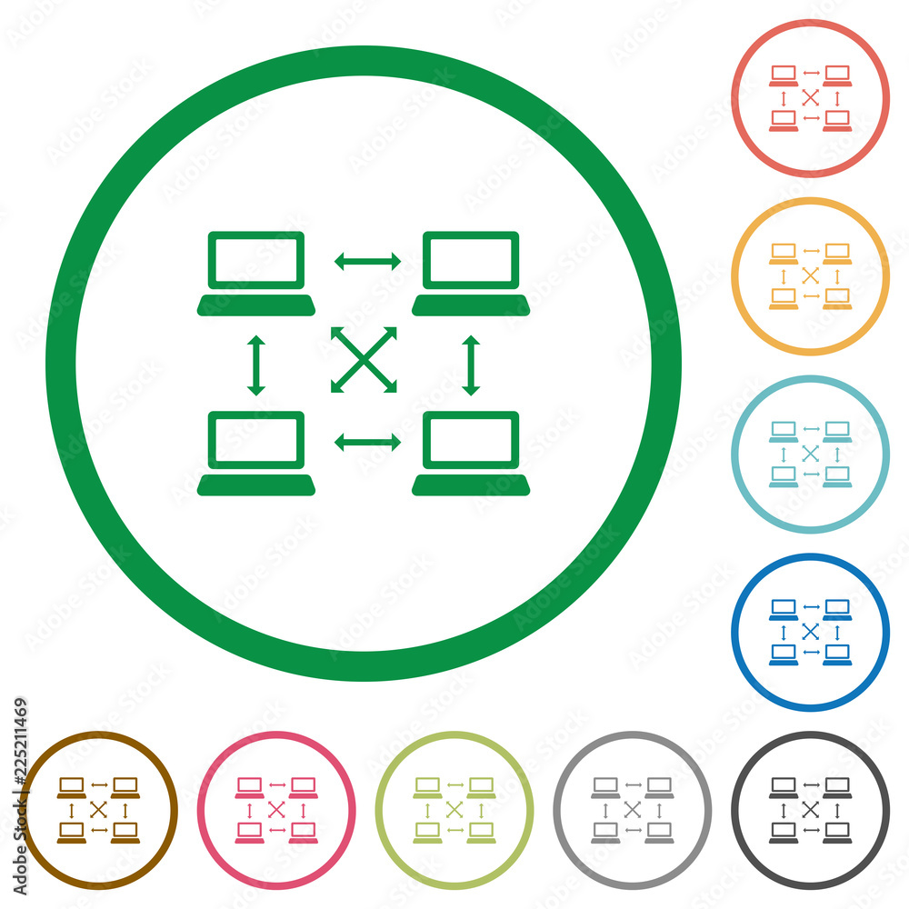 Content delivery network flat icons with outlines Content delivery network flat icons with outlines
