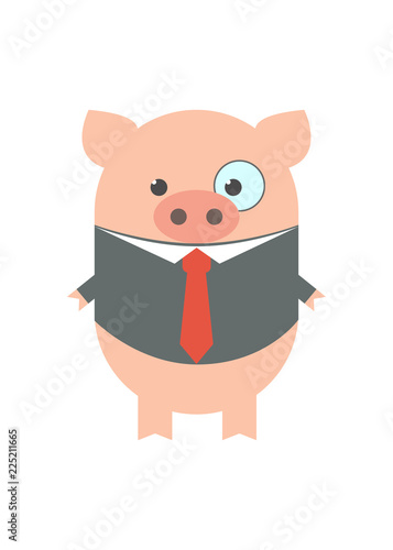 Pig businessman. Pig in suit with tie. Cartoon, vector