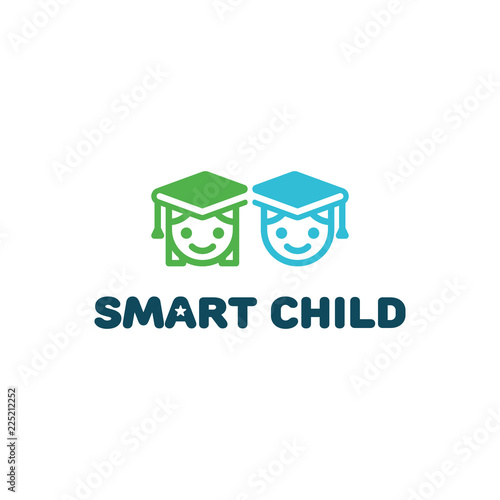 Smart child logo. Education kids club. Kid in Graduation Cap