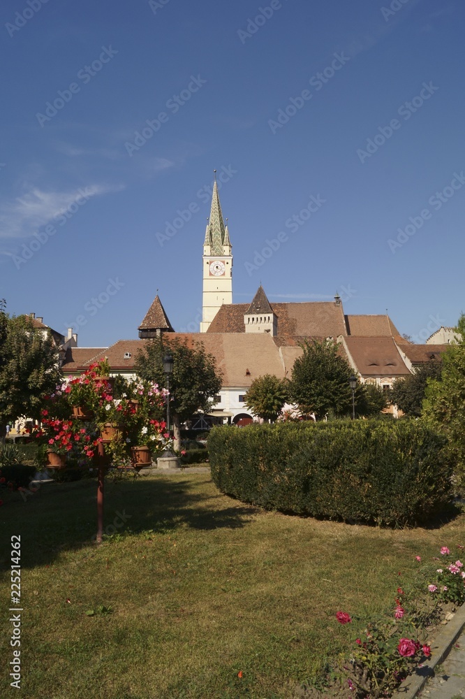 The tower of the fortified church of Medias - St. Margaret's Church - Romania, Transylvania, Sibiu 