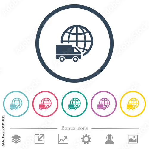 International transport flat color icons in round outlines