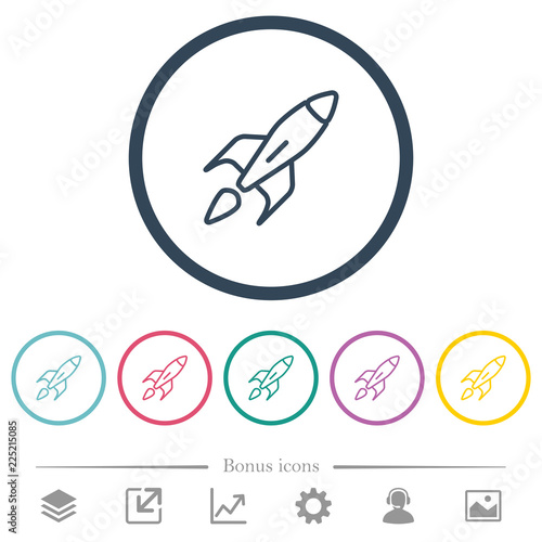 Launched rocket flat color icons in round outlines