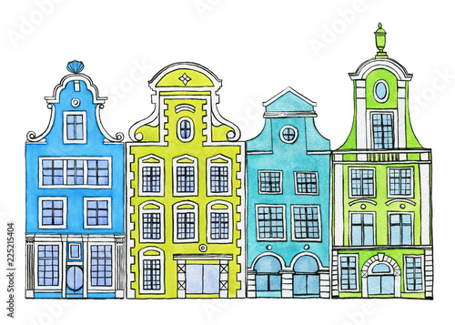 Canvas Print Set old historic buildings in european city