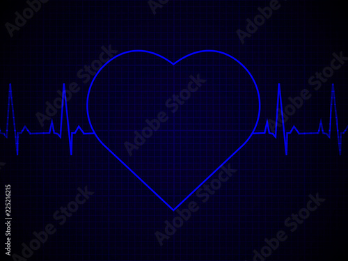 heart rate, heartbeat, neon line, on blue graphic background. Realistic style. Vector illustration.