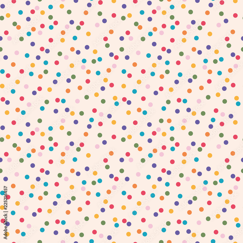 Lovely bright colorful wild polka dot pattern on cream coloured background. Suitable for party invitations, card design or fabrics.