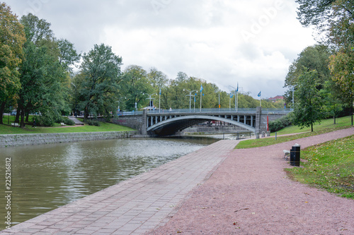 September river side view to the aurajoki river, Turku Finland.