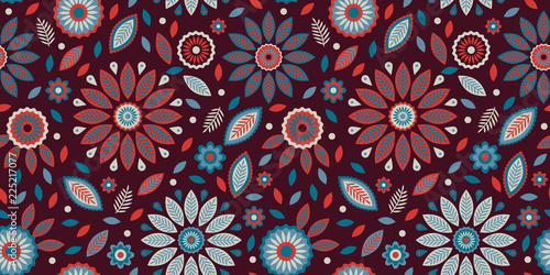 Lovely & tasteful leaf and flower elements. Interesting cozy color combination with warm and cold hues, inspired by nature. Great for textiles or scrapbooking. All season seamless repeat pattern.
