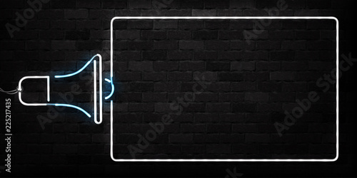 Vector realistic isolated neon sign of Megaphone frame logo for decoration and covering on the wall background. Concept of hiring, join us and cv.