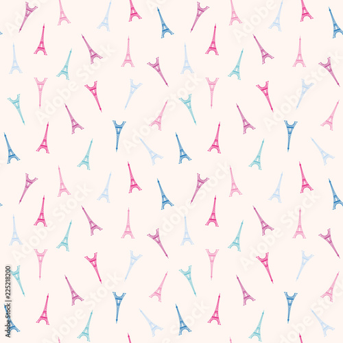 Cute gentle tiny eifel tower repeat pattern in pinkish and bluey hues. Great for textiles or paper products.