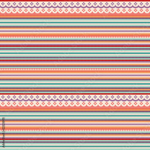 Light ethnic ornate stripes pattern, seamless repeat. Modern pastel colored style, inspired by traditional hmong tribal art.