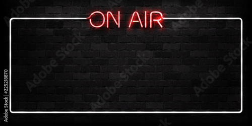 Vector realistic isolated neon sign of On Air frame logo for decoration and covering on the wall background. Concept of radio, broadcasting and dj. photo