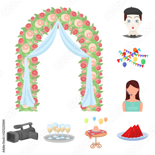 Event Organisation cartoon icons in set collection for design.Celebration and Attributes vector symbol stock web illustration.