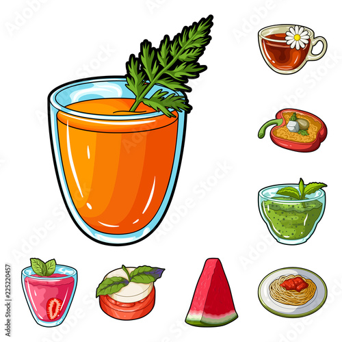 Vegetarian dish cartoon icons in set collection for design.Vegetable and milk food vector symbol stock web illustration.