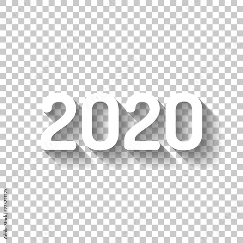 2020 number icon. Happy New Year. White icon with shadow on tran