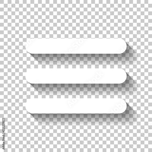 Hamburger menu. Web icon. White icon with shadow on transparent