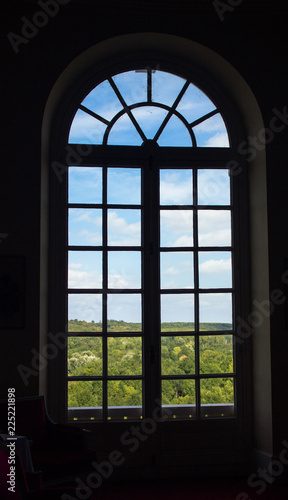 window overlooking the blue sky