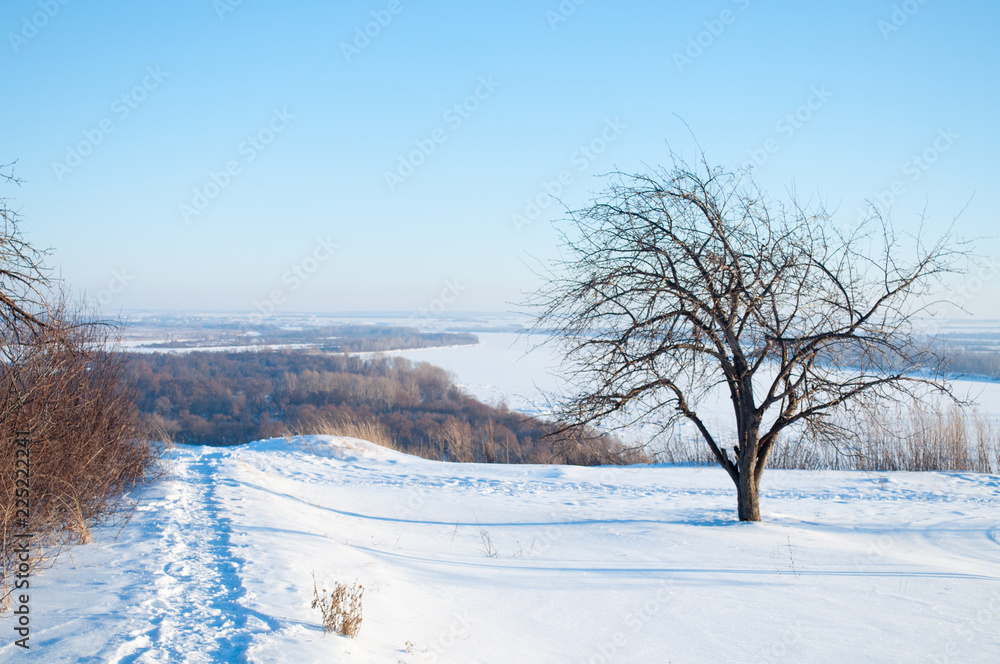Winter landscape, Snowdrifts, winter background for calendar or design