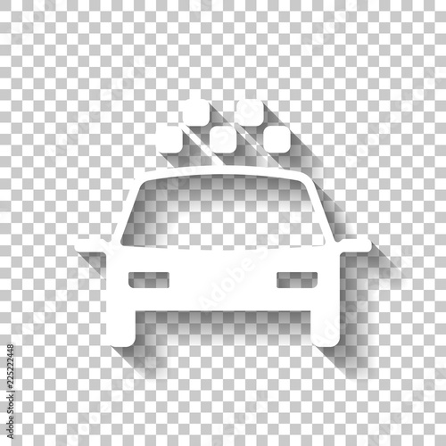 Taxi cab or car. Simple icon. White icon with shadow on transpar photo